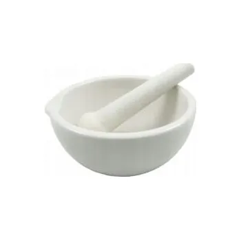 Hmoždíř Porcelánová třecí miska s výlevkou a tloučkem, drsný povrch, objem 130 mm