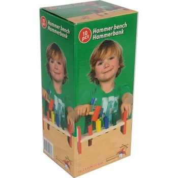 Dřevěná hračka Dřevěný herní set kladívko s poličkou a kolíčky (10 ks)