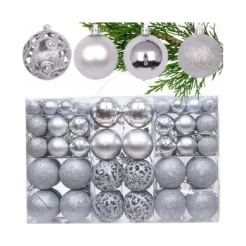 Vánoční dekorace VÁNOČNÍ BAŇKY NEROZBITNÉ VÁNOČNÍ OZDOBY stříbrné 100 KUSŮ XXL SADA