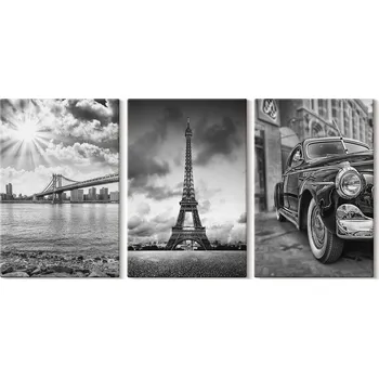 Obraz Vícedílná Sada Obrazů Pohledy na Město Mosty Eiffelova Věž 3x 20x30 cm