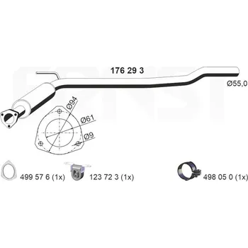 Výfukový systém Přední tlumič výfuku ERNST 176293