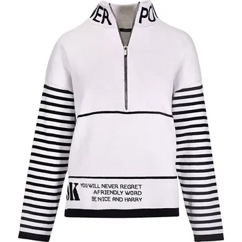 Dámský svetr Dámský pohodlný svetřík s pruhovanými rukávy a stojáčkem na zip Kenny S 565704 černobílá velikost 36