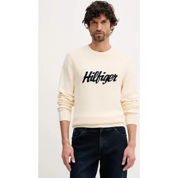 Pánský svetr Bavlněný svetr Tommy Hilfiger pánský, béžová barva, MW0MW41647 80X, vel. M