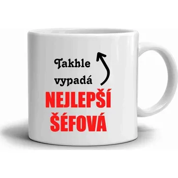 Stolování Bílý keramický hrnek 330ml s obrázkem - nejlepší šéfová (červená varianta)