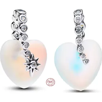 Přívěsek Charm Sterlingové stříbro 925 Srdce s hvězdou a opálem, symbol lásky a světla, přívěsek na náramek láska