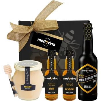 Dárkový potravinový koš Elisa Medový výběr pivo, medovina, med v dárkové sadě