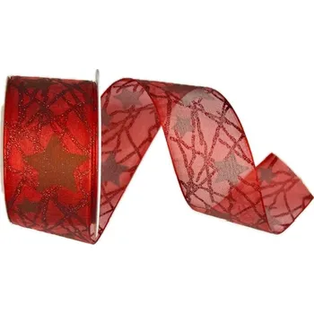 Stuha Stuha vánoční LUMINOUS STARTRAIL CRIMSON RED červená 40mm x 3m (12,-Kč/m) (Vánoční stuha organzová, červená, oboustranný potisk, jemný glitrový efekt, s vlascem v lemu)