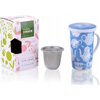 Porcelánový hrnek na čaj 350 ml sítko/zavařovač víko krabička modrá