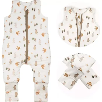 Zavinovačka ESITO | Spací pytel s nohavicemi Forest animals - bílá / 9 m - 36 m