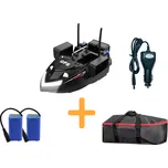 Zavážecí loďka s GPS - 4 komory černá - Výhodný set .: Baterie, brašna a autonabíječka