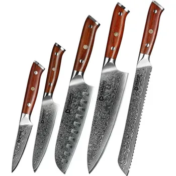 Kuchyňský nůž Damano Kuchyňský set 5 nožů DAMANO® D-B13R z damaškové oceli