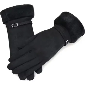 Rukavice Elegantní dámské dotykové zimní rukavice s ozdobou uvnitř s kožešinou - černé - vel. UNI