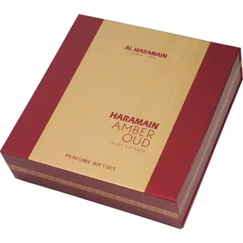 Kosmetická sada Al Haramain Amber Oud Ruby Edition dárková sada unisex parfémovaná voda 75 ml + parfémovaná voda 30 ml + tělová mlha 200 ml