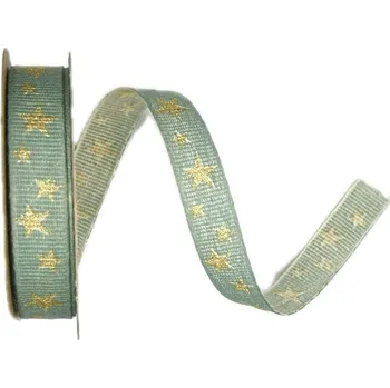 Stuha Stuha vánoční lněná STAR GLOW MINT mentolová 15mm x 3m (6,- Kč/m) (Vánoční stuha lněná, mentolová, jednostranný potisk, jemný glitrový efekt, bez vlasce a drátku)