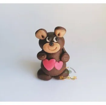 Přisada na vaření a pečení Figurka na dort medvídek hnědý s růžovým srdíčkem 5cm z kokosové hmoty - Fagos