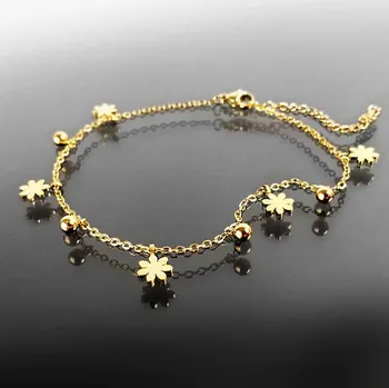 Řetízek Pozlacený ocelový řetízek na nohu s květinami č. 1429