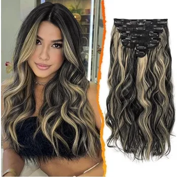 Čelenka BARSDAR Clip in prodlužování vlasů, 40 cm Vlnité Clip in Prodlužování vlasů 6 kusů Přírodní