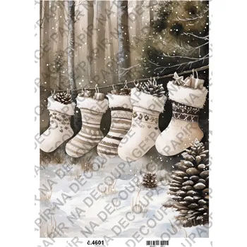 Umělecký papír Rýžový a soft papír na decoupage - Zimní vintage šedobéžová - KB4601 Materiál: Soft, Rozměr: A4