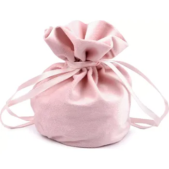Dárková taška Dárkový sáček - měšec sametový 14 x 16 cm pudrový (Stahovací pytlík )