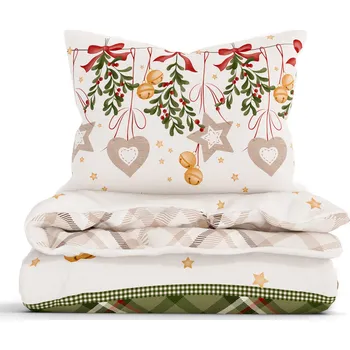 Povlečení Vánoční prodloužené bavlněné povlečení Renforcé – Kouzlo Vánoc krémové