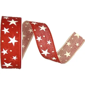 Stuha Vánoční bavlněná stuha STAR LIGHT RED červená 25mm x 3m (13,-Kč/m) (Vánoční stuha červená, bavlněná, jednostranný potisk, zesílené okraje)
