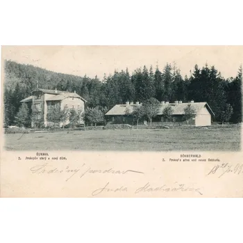 Stará Pohlednice Šumava Prokopův starý a nový dům, 1899 Dopisnice, raz. Spitzberg, 100/75 (Černobílá pohlednice)