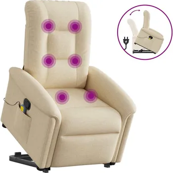 Křeslo zahrada-XL Zvedací masážní polohovací křeslo krémové textil 3303272