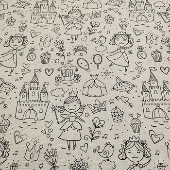 BYTEMA Látka na malování PRINCEZNY na režném podkladu šíře 150 cm