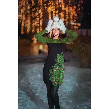 Dámské šaty Himalife Balonové šaty s dlouhým rukávem Aruba - černá se zelenou Velikost: M