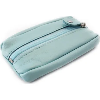 Světle modrá kožená klíčenka se zipovou kapsou Lana