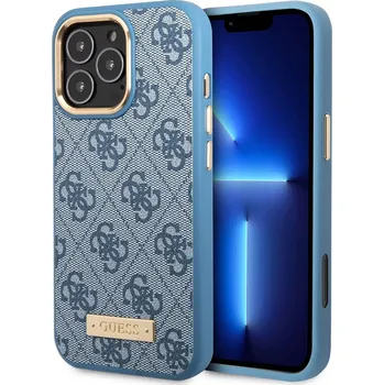 Pouzdro na mobilní telefon Guess Hardcase 4G Logo Plate MagSafe iPhone 16 Pro Max modrá