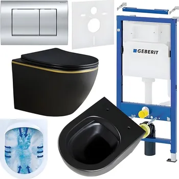 Klozet BPS-koupelny Podomítkový modul Geberit DuoFix s WC mísou PK-MTB-GL-RIM-03 + ovládací tlačítko Delta 30 chrom