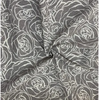 Bavlna režná vzor růží na šedé