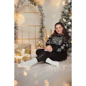 Dámská mikina Himalife Mikina Moana s maxi kapucí - černá s metalickou stříbrnou Velikost: 3XL - Móda pro plnoštíhlé, Oblečení nadměrné velikosti