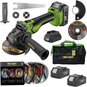 Bruska Sada aku úhlová bruska Procraft PGA22 a 3x diamantové kotouče DS3.125 + taška na nářadí + 2x baterie