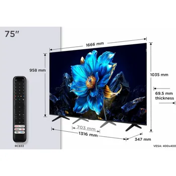 Televizor TCL P79K 75P79K televizor 190,5 cm (75") 4K Ultra HD Smart TV Wi-Fi Metalická 450 cd/m2