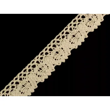 Stuha Krajková stuha 25mm Světle béžová (Bavlněná krajka paličkovaná šíře 25 mm)
