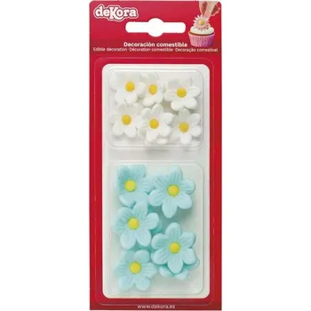 Přisada na vaření a pečení Curková dekorace 7 bílých a modrých kopretin - Dekora | Skvělé pro Váš domácí dort