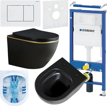 Klozet BPS-koupelny Podomítkový modul Geberit DuoFix s WC mísou PK-MTB-GL-RIM-03 + ovládací tlačítko Delta 30 bílá