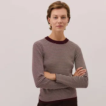 Dámské tričko Reserved - Pruhované bavlněné tričko s dlouhým rukávem - tmavě hnědá - 755GL-89X - 755GL-89X-L