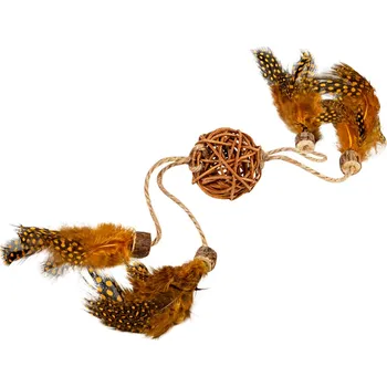 Hračka pro kočku WAUCAT Natural hračka pro kočky Proutěný míček s peříčky