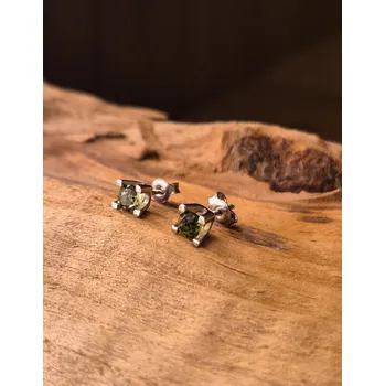 Náušnice Vltavín Moldavite Stříbrné náušnice s vltavíny B