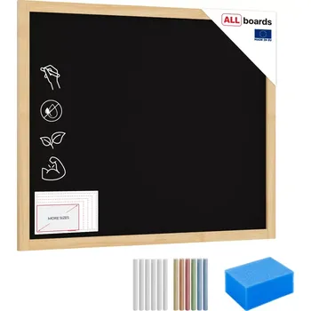 Allboards Černá křídová tabule 100×80 cm – přírodní dřevěný rám + DAREK, TB108NAT