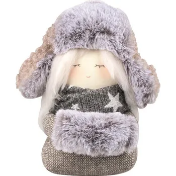 Děvčátko s ušankou na postavení 15 x 22 x 12 cm, šedé