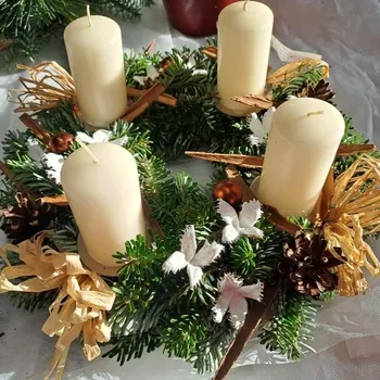 Vánoční dekorace Věnec jedlový adventní 20 cm bílý 2 průměr 20/25 cm