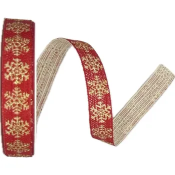 Stuha Stuha vánoční lněná WINTER LINEN FLAKE RED červená 15mm x 3m (8,-Kč/m) (Vánoční stuha lněná, červená, jednostranný potisk, glitrový efekt, bez vlasce a drátku)