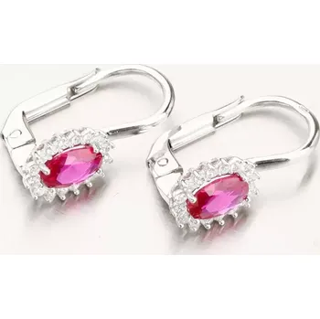 Náušnice Dámské náušnice bílé zlato 585 s rubínem a se zirkony 12R-761
