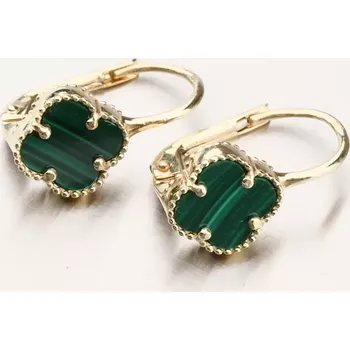 Náušnice Dámské náušnice žluté zlato 585 s malachitem 12R-766