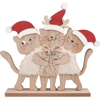 Hračka pro kočku Kočky v červených čepicích dřevěné na postavení 23,5 x 22 x 4 cm