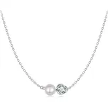 GRACE Silver Jewellery Stříbrný náhrdelník s perlou a 0,5 ct moissanitem + CERTIFIKÁT NH-MSN040/119 Stříbrná 45 cm certifikát GRA, hadřík na čištění stříbra, dárková krabička